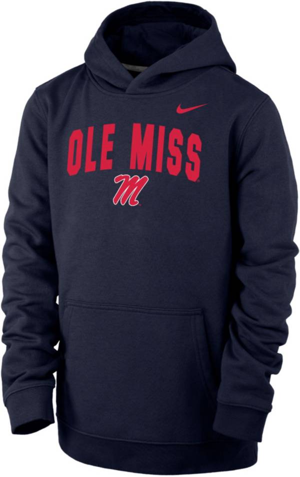 Nike Youth Ole Miss Rebels Blue Club Fleece Wordmark Pullover Hoodie