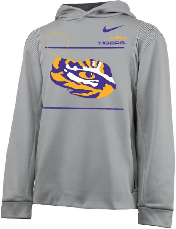 Nike Youth LSU Tigers Grey Therma Football Sideline Pullover Hoodie