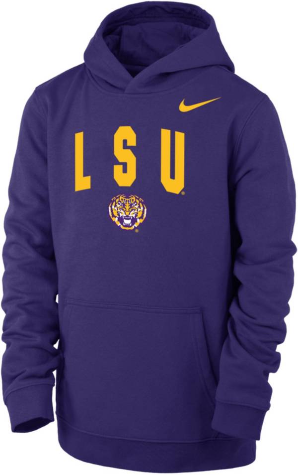 Nike Youth LSU Tigers Purple Club Fleece Wordmark Pullover Hoodie