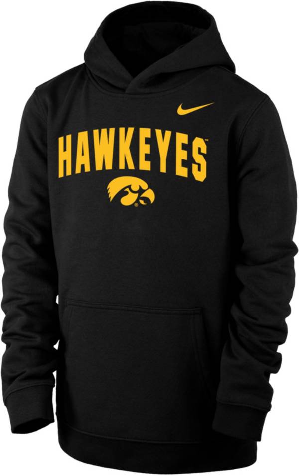 Nike Youth Iowa Hawkeyes Club Fleece Wordmark Pullover Black Hoodie