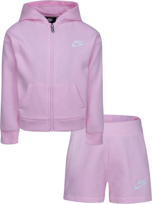 Nike Little Girls' Club Fleece Shorts And Full Zip Set