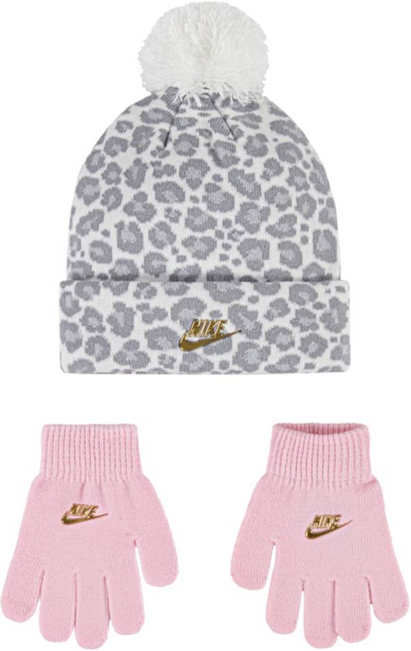Nike Girls' Leopard Beanie and Gloves Set