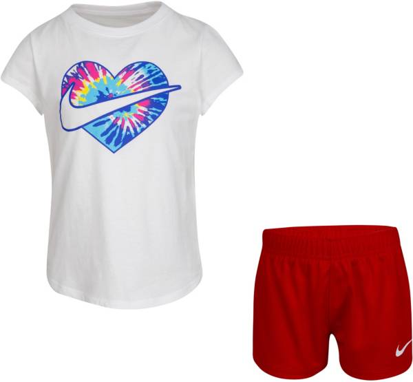 Nike Little Girls' Tie Dye Heart T-Shirt and Shorts Set