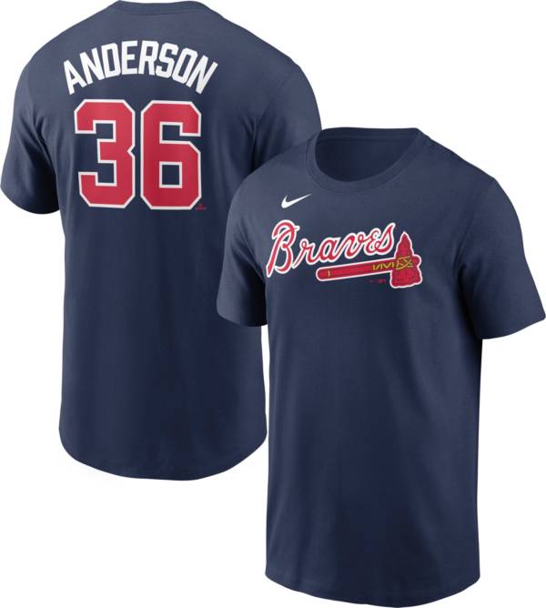 Nike Men's Atlanta Braves Ian Anderson #36 Navy T-Shirt