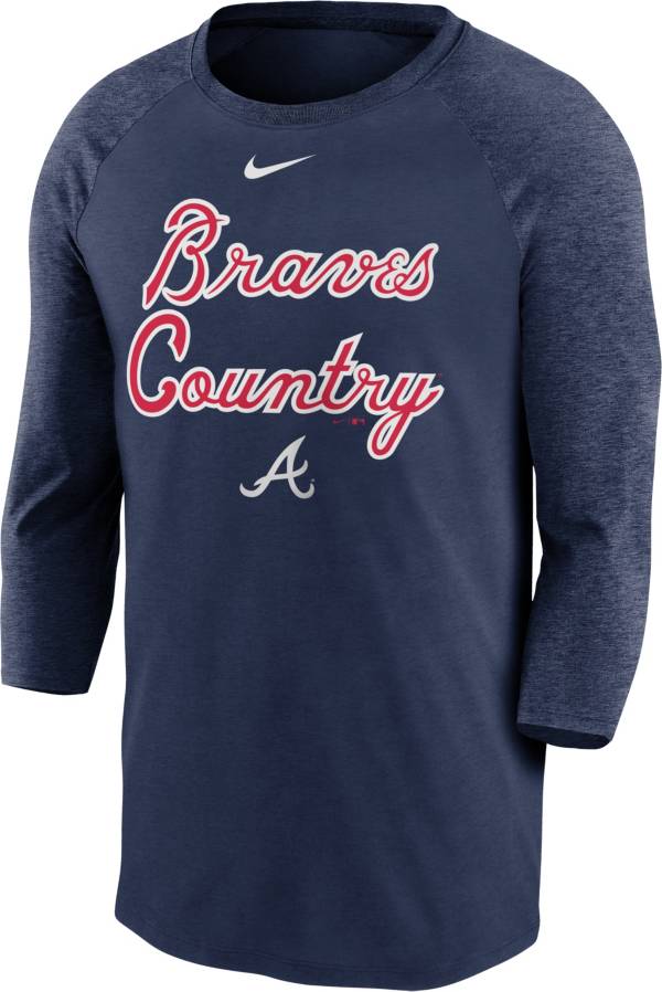 Nike Men's Atlanta Braves Navy Local Raglan Three-Quarter Sleeve Shirt
