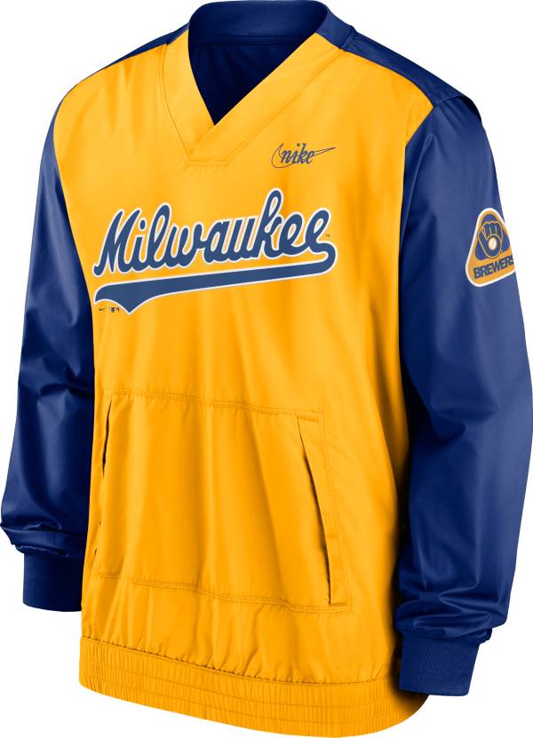 Nike Men's Milwaukee Brewers Blue V-Neck Pullover Jacket