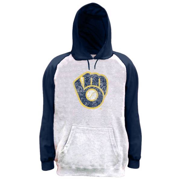 Nike Men's Big and Tall Milwaukee Brewers Grey Raglan Sleeve Hoodie