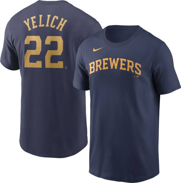 Nike Men's Milwaukee Brewers Christian Yelich #22 Navy T-Shirt