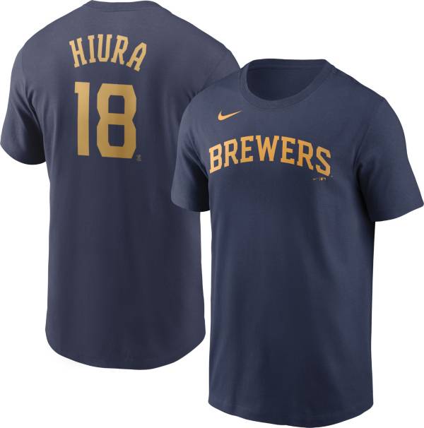 Nike Men's Milwaukee Brewers Keston Hiura #18 Navy T-Shirt