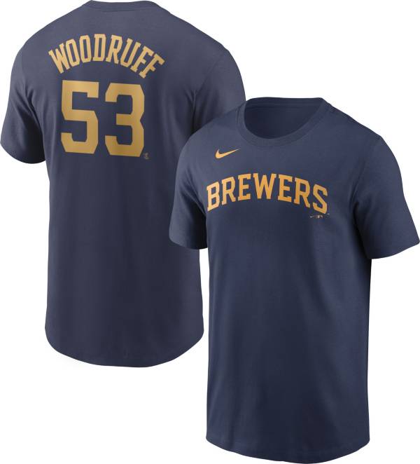 Nike Men's Milwaukee Brewers Brandon Woodruff #53 Navy T-Shirt