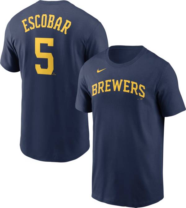 Nike Men's Milwaukee Brewers Eduardo Escobar #5 Navy T-Shirt