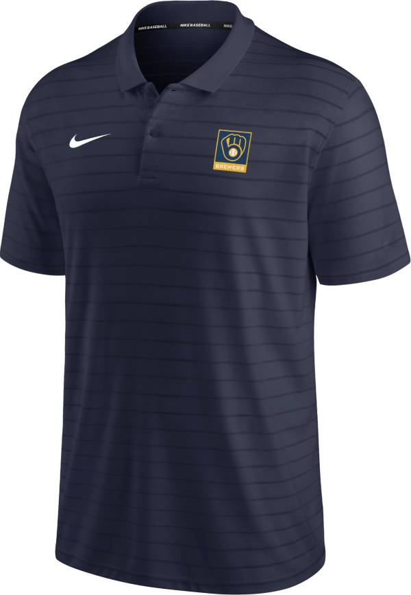 Nike Men's Milwaukee Brewers Navy Striped Polo