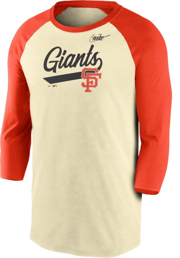 Nike Men's San Francisco Giants Cream Cooperstown Raglan Three-Quarter Sleeve Shirt