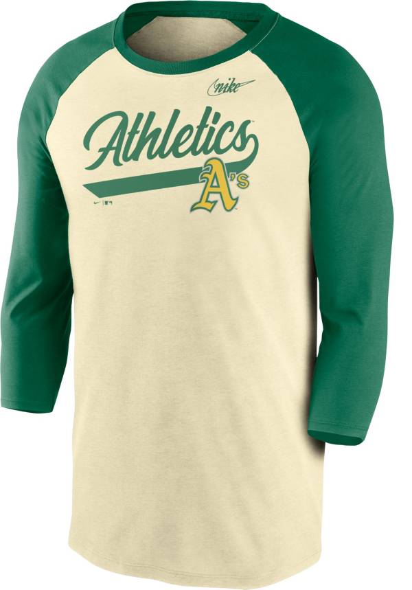 Nike Men's Oakland Athletics Cream Cooperstown Raglan Three-Quarter Sleeve Shirt