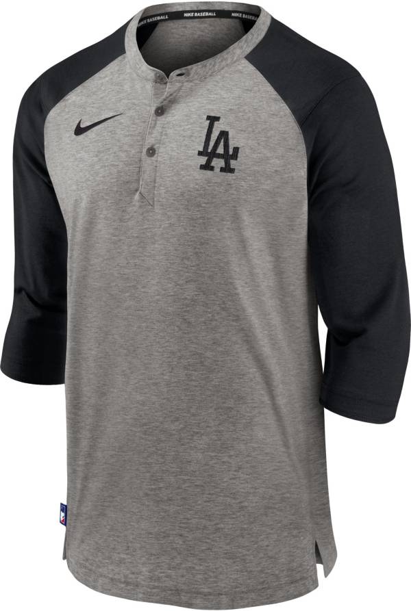 Nike Men's Los Angeles Dodgers Gray Flux Raglan Three-Quarter Sleeve Shirt