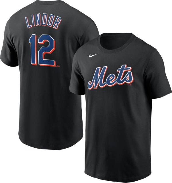 Nike Men's New York Mets Francisco Lindor #12 Black T-Shirt