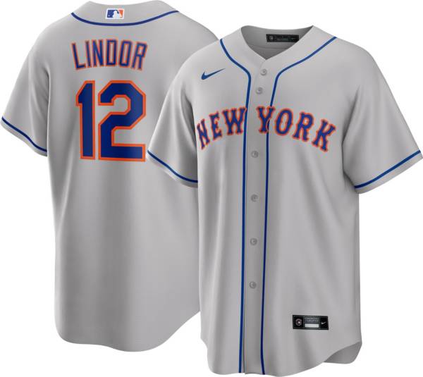 Nike Men's New York Mets Francisco Lindor #12 Grey Cool Base Replica Jersey