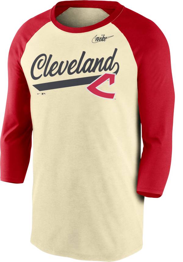 Nike Men's Cleveland Indians Cream Cooperstown Raglan Three-Quarter Sleeve Shirt