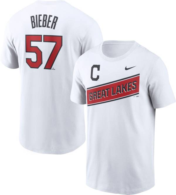 Nike Men's Cleveland Indians Shane Bieber #57 White T-Shirt