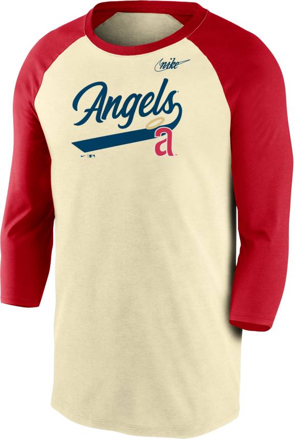 Nike Men's Los Angeles Angels Cream Cooperstown Raglan Three-Quarter Sleeve Shirt