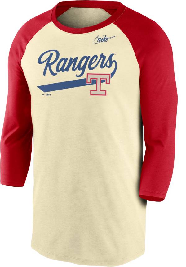 Nike Men's Texas Rangers Cream Cooperstown Raglan Three-Quarter Sleeve Shirt
