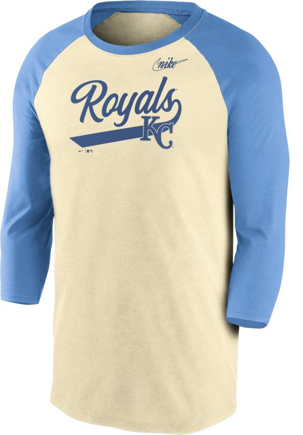 Nike Men's Kansas City Royals Cream Cooperstown Raglan Three-Quarter Sleeve Shirt