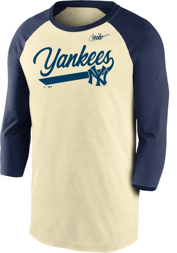 Nike Men's New York Yankees Cream Cooperstown Raglan Three-Quarter Sleeve Shirt