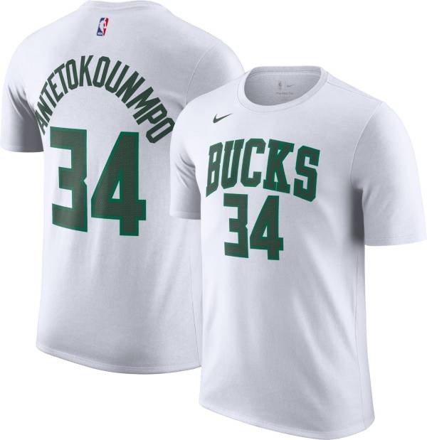 Nike Men's 2021-22 City Edition Milwaukee Bucks Giannis Antetokounmpo #34 White Cotton T-Shirt