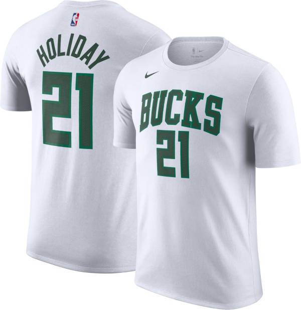 Nike Men's 2021-22 City Edition Milwaukee Bucks Jrue Holiday #21 White Cotton T-Shirt
