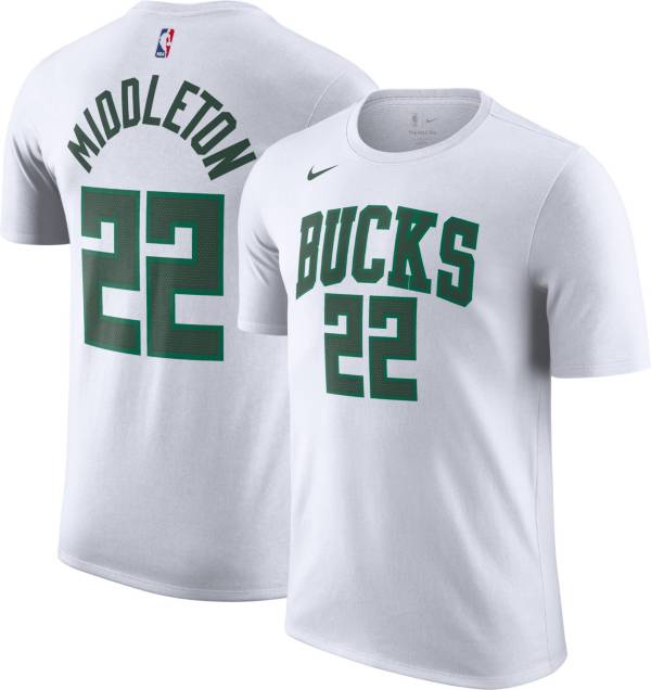 Nike Men's 2021-22 City Edition Milwaukee Bucks Khris Middleton #22 White Cotton T-Shirt