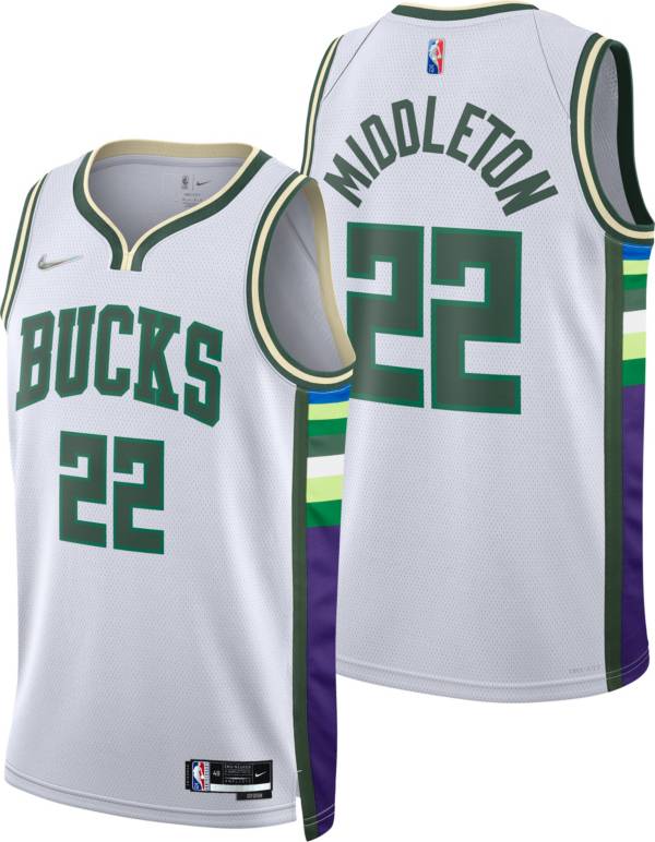 Nike Men's 2021-22 City Edition Milwaukee Bucks Khris Middleton #22 White Dri-FIT Swingman Jersey