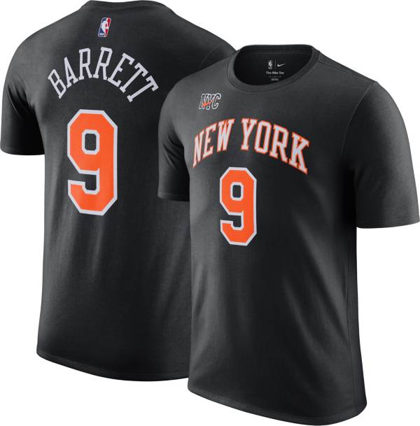 Nike Men's 2021-22 City Edition New York Knicks RJ Barrett #9 Black Cotton T-Shirt