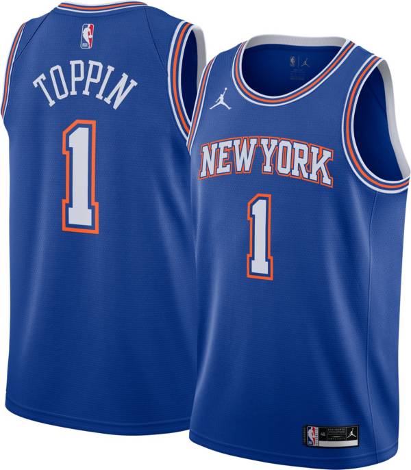 Jordan Men's New York Knicks Obi Toppin #1 Blue Dri-FIT Statement Edition Jersey