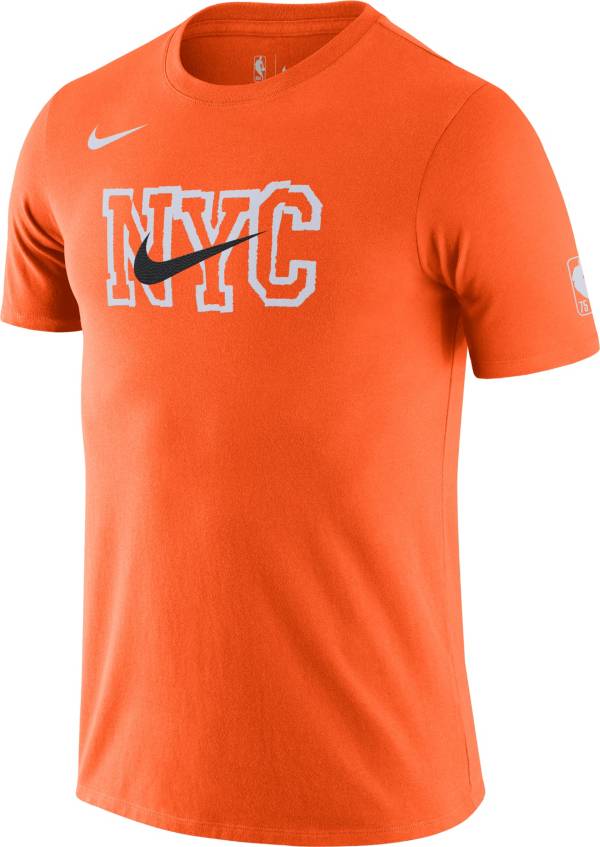 Nike Men's 2021-22 City Edition New York Knicks Orange Dri-Fit Logo T-Shirt