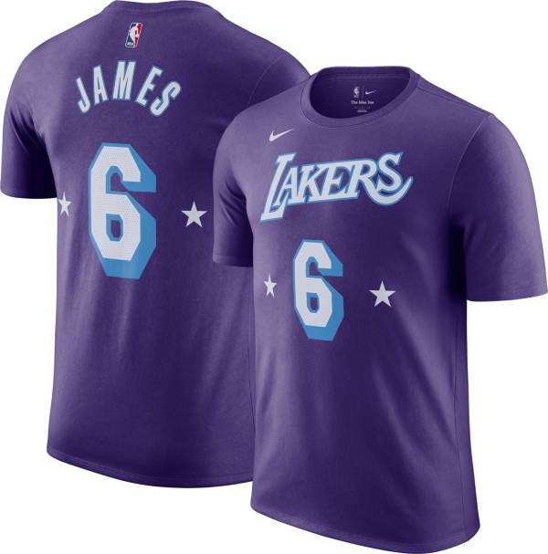 Nike Men's 2021-22 City Edition Los Angeles Lakers LeBron James #6 Purple Cotton T-Shirt