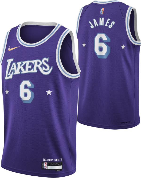 Nike Men's 2021-22 City Edition Los Angeles Lakers LeBron James #6 Purple Dri-FIT Swingman Jersey