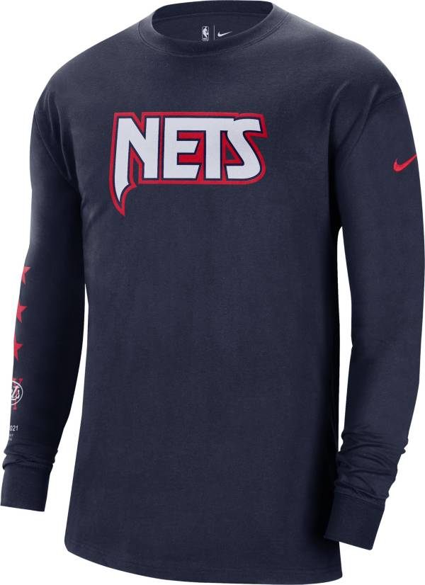 Nike Men's 2021-22 City Edition Brooklyn Nets Blue Logo Long Sleeve T-Shirt