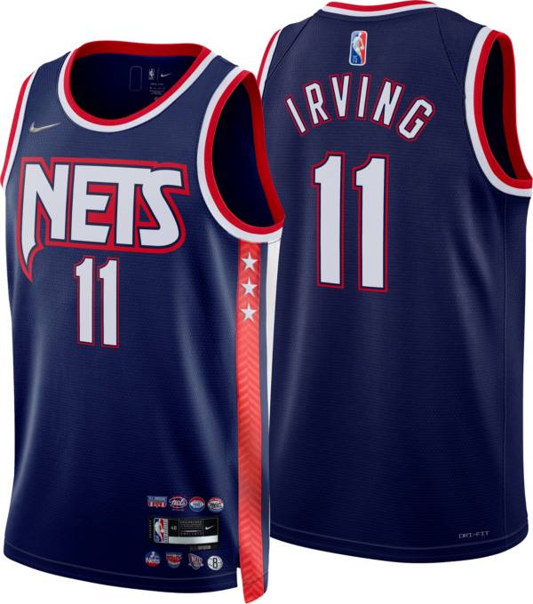 Nike Men's 2021-22 City Edition Brooklyn Nets Kyrie Irving #11 Blue Dri-FIT Swingman Jersey
