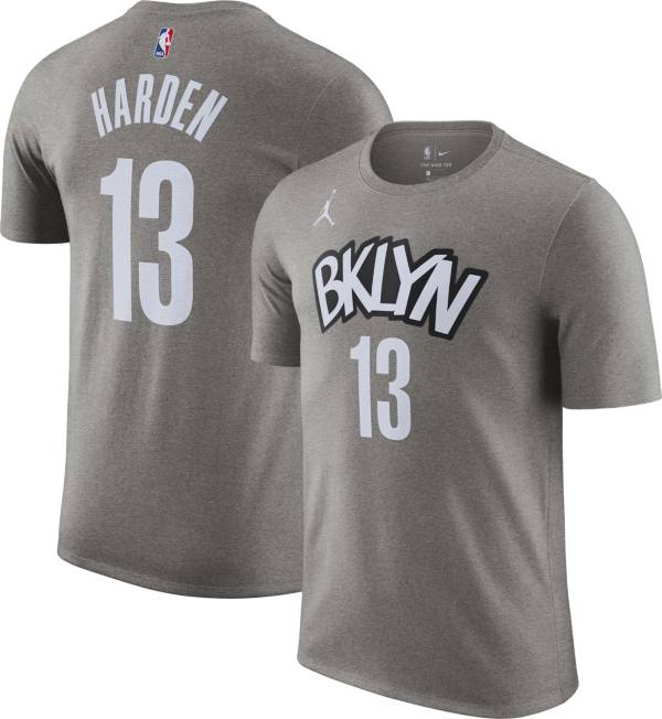 Nike Men's Brooklyn Nets James Harden Icon Gray Number T-Shirt