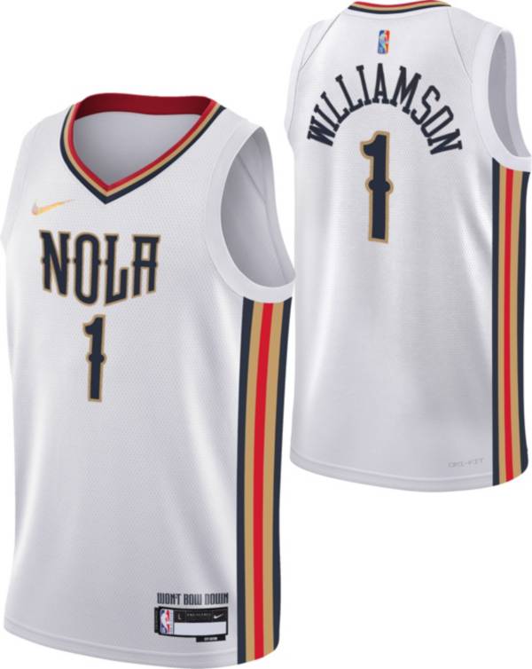 Nike Men's 2021-22 City Edition New Orleans Pelicans Zion Williamson #1 White Dri-FIT Swingman Jersey