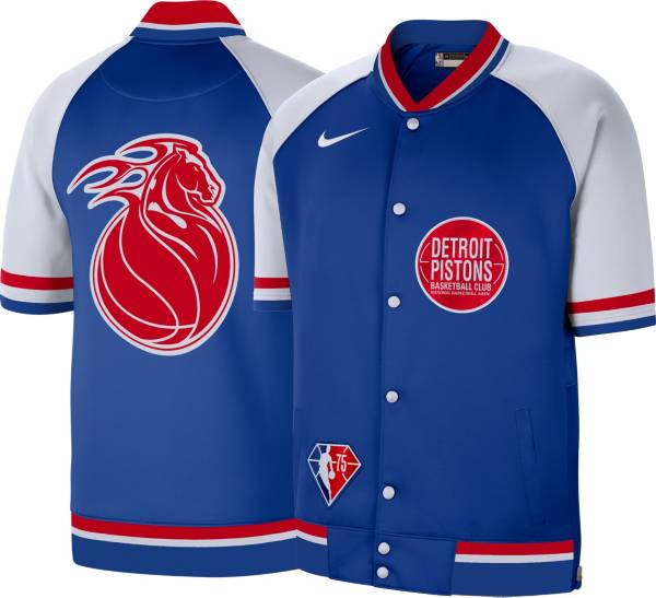 Nike Men's 2021-22 City Edition Detroit Pistons Blue Full Showtime Full Zip Short Sleeve Jacket