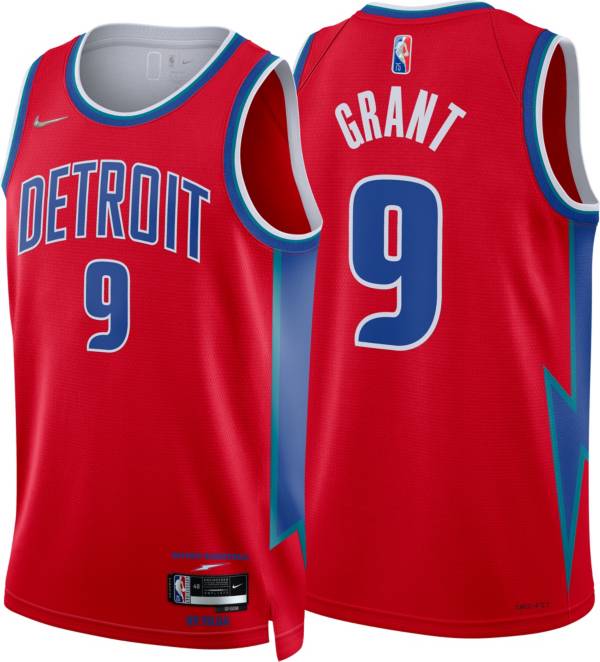 Nike Men's 2021-22 City Edition Detroit Pistons Jerami Grant #9 Red Dri-FIT Swingman Jersey