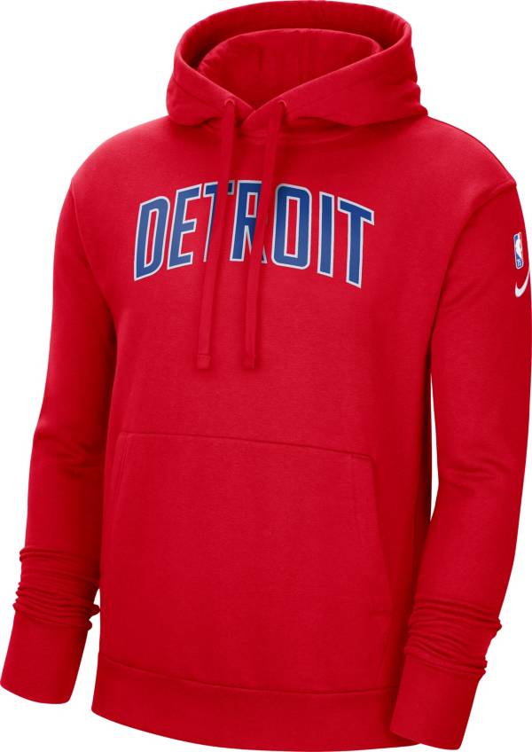 Nike Men's 2021-22 City Edition Detroit Pistons Red Essential Pullover Hoodie