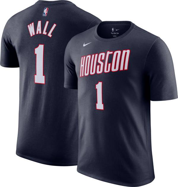 Nike Men's 2021-22 City Edition Houston Rockets John Wall #1 Blue Cotton T-Shirt