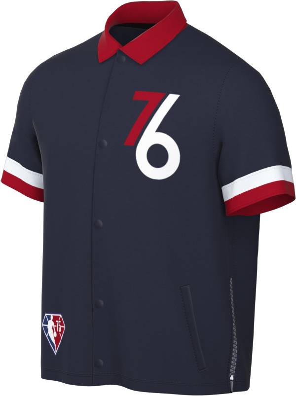 Nike Men's 2021-22 City Edition Philadelphia 76ers Blue Showtime Short Sleeve Jacket