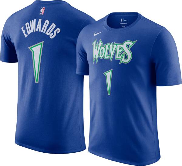 Nike Men's 2021-22 City Edition Minnesota Timberwolves Anthony Edwards #1 Blue Cotton T-Shirt
