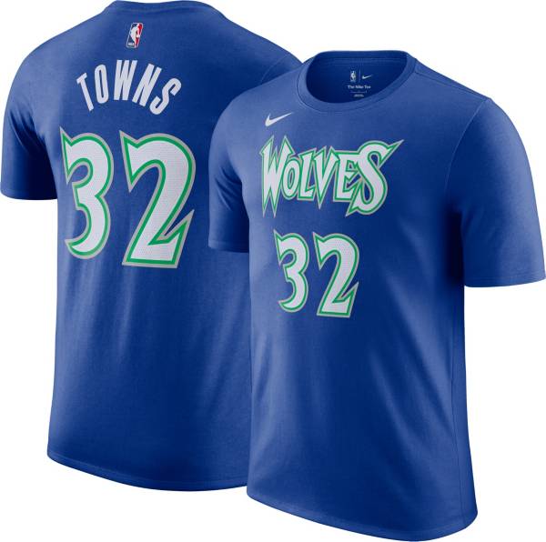 Nike Men's 2021-22 City Edition Minnesota Timberwolves Karl-Anthony Towns #32 Blue Cotton T-Shirt