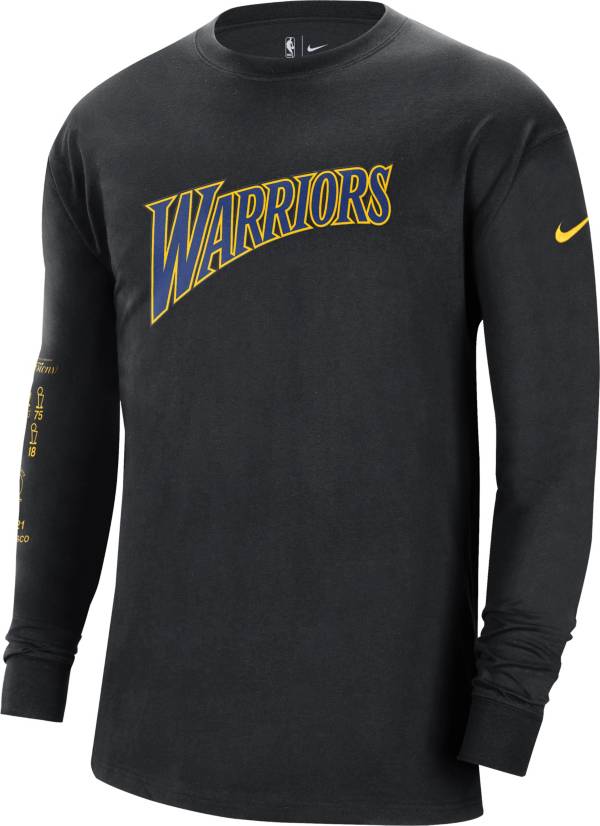 Nike Men's 2021-22 City Edition Golden State Warriors Black Logo Long Sleeve T-Shirt