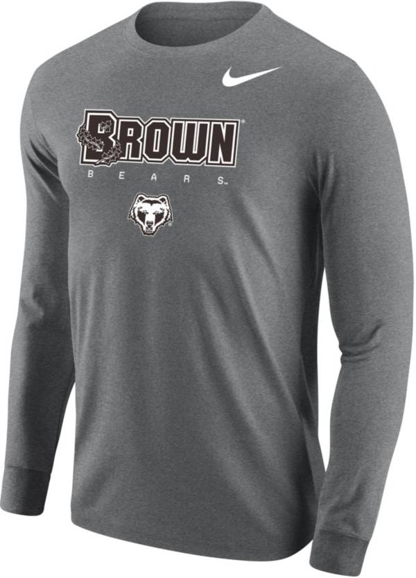 Nike Men's Brown University Bears Grey Core Cotton Graphic Long Sleeve T-Shirt