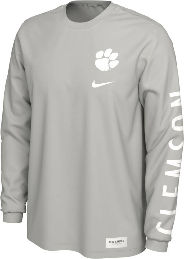 Nike Men's Clemson Tigers Pastel Grey Seasonal Cotton Long Sleeve T-Shirt